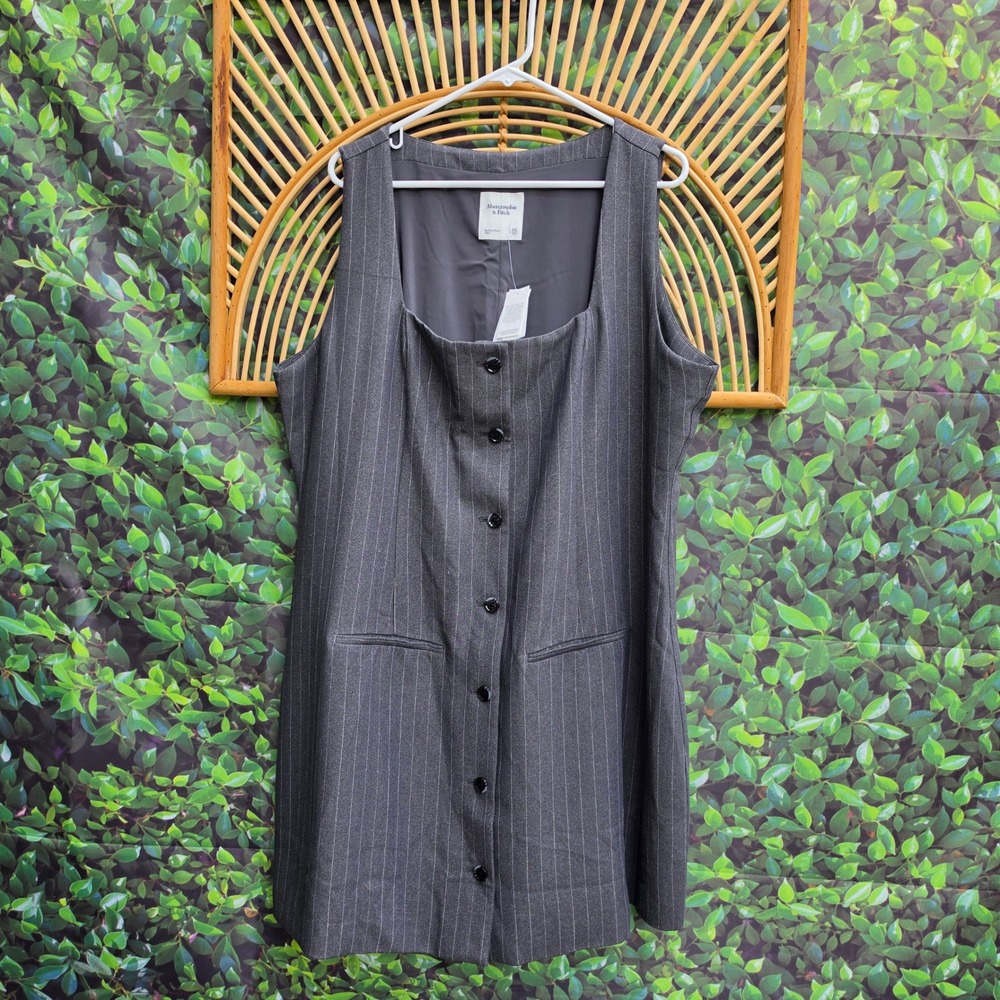 Abercrombie & Fitch Grey Pinstripe Button Down Mini Dress XXL NWT